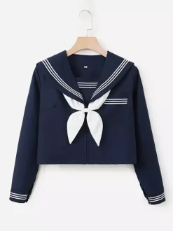 Ensemble uniforme scolaire japonais Lolita classique JK haut et jupe à manches longues bleu marine foncé