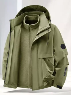 Ensemble veste et pantalon d'extérieur pour homme coupe-vent et imperméable avec capuche amovible 2 pièces
