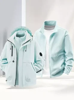 Ensemble veste et pantalon d'extérieur pour homme coupe-vent et imperméable avec capuche amovible 2 pièces