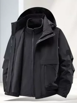 Ensemble veste et pantalon d'extérieur pour homme coupe-vent et imperméable avec capuche amovible 2 pièces