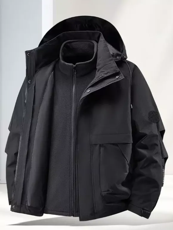 Ensemble veste et pantalon d'extérieur pour homme coupe-vent et imperméable avec capuche amovible 2 pièces