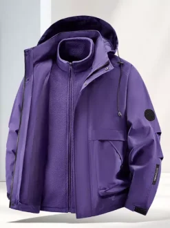 Ensemble veste et pantalon d'extérieur pour homme coupe-vent et imperméable avec capuche amovible 2 pièces