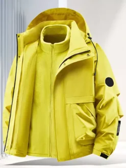 Ensemble veste et pantalon d'extérieur pour homme coupe-vent et imperméable avec capuche amovible 2 pièces