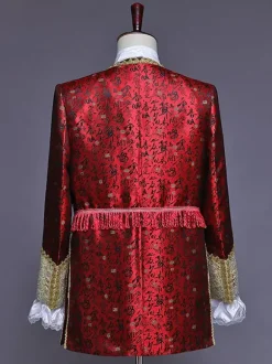 Ensemble vintage bordeaux boutons rétro volants jacquard manches longues polyester pardessus costumes rétro pour homme