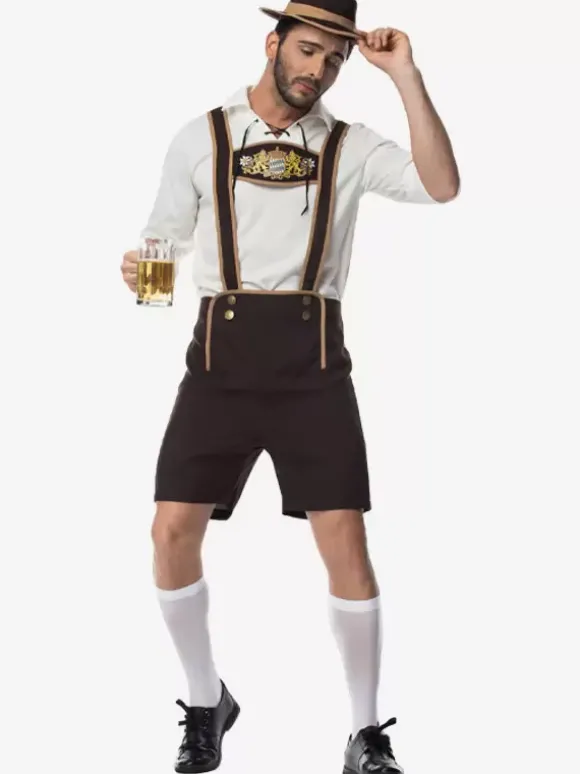 Ensemble Vintage marron café boutons rétro manches longues haut en Polyester Costumes rétro pour hommes