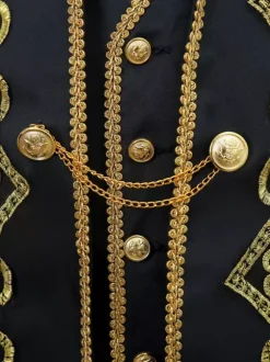 Ensemble vintage noir avec boutons appliqués rétro et motif c艙urs manches longues manteau en polyester costumes rétro pour homme