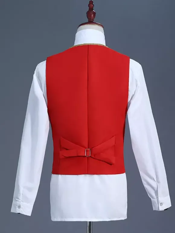 Ensemble vintage noir avec boutons appliqués rétro et motif c艙urs manches longues manteau en polyester costumes rétro pour homme