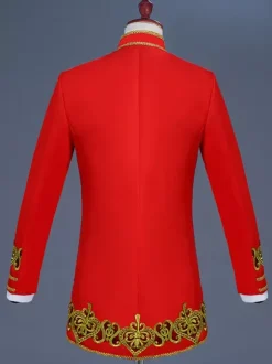Ensemble vintage noir avec boutons appliqués rétro et motif c艙urs manches longues manteau en polyester costumes rétro pour homme