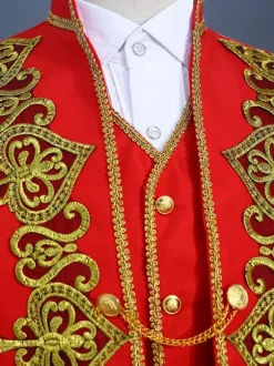 Ensemble vintage noir avec boutons appliqués rétro et motif c艙urs manches longues manteau en polyester costumes rétro pour homme