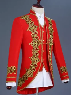 Ensemble vintage noir avec boutons appliqués rétro et motif c艙urs manches longues manteau en polyester costumes rétro pour homme