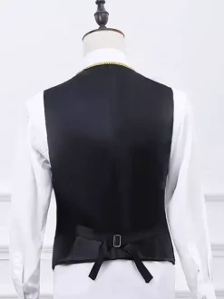Ensemble vintage noir avec boutons appliqués rétro et motif c艙urs manches longues manteau en polyester costumes rétro pour homme