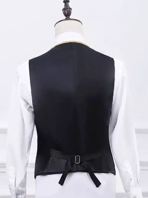 Ensemble vintage noir avec boutons appliqués rétro et motif c艙urs manches longues manteau en polyester costumes rétro pour homme