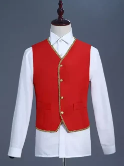 Ensemble vintage noir avec boutons appliqués rétro et motif c艙urs manches longues manteau en polyester costumes rétro pour homme