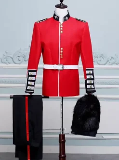Ensemble Vintage rouge Royal manches longues chapeau en Fiber de Polyester Costumes rétro pour hommes