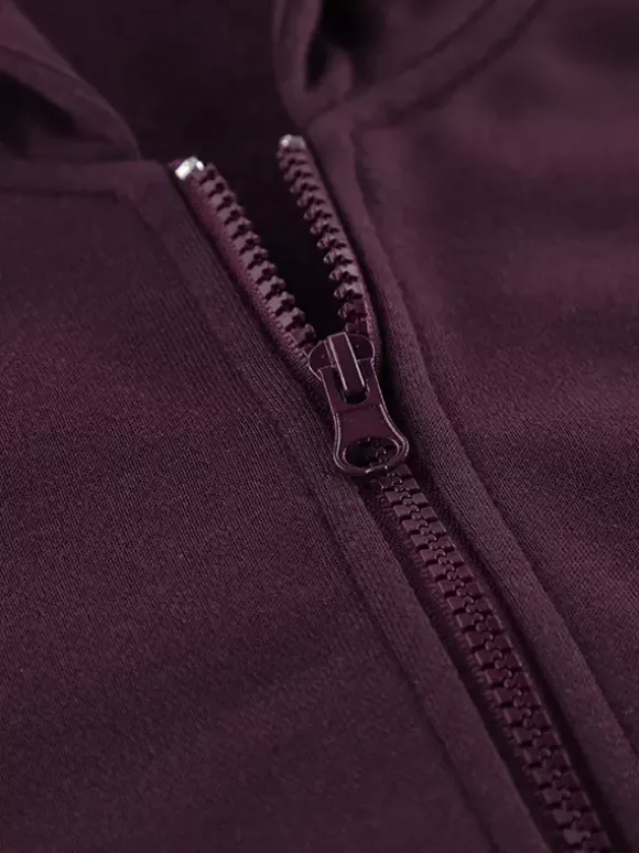 Ensemble athleisure pour femmes actives - Survêtement prune à capuche et fermeture éclair jambes larges - Collection printemps 2026 - Vêtements de yoga et de détente
