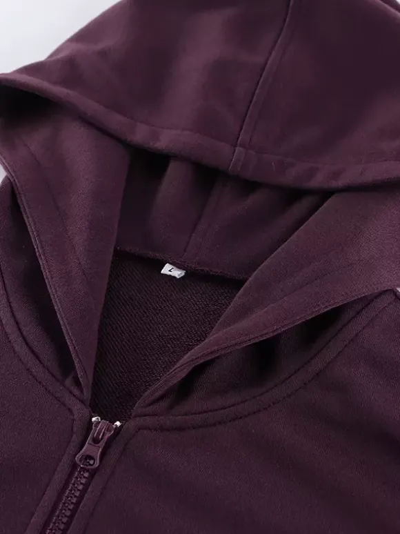 Ensemble athleisure pour femmes actives - Survêtement prune à capuche et fermeture éclair jambes larges - Collection printemps 2026 - Vêtements de yoga et de détente