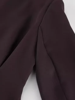 Ensemble blazer péplum marron foncé pour femme - Pantalon large à taille plissée et coupe slim - Tenue de bureau printemps 2026