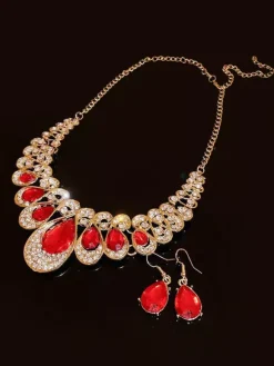 Ensemble collier et boucles d'oreilles vintage en alliage et strass style rétro
