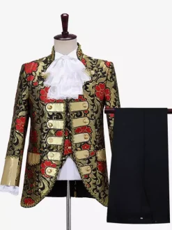 Ensemble Costume Vintage Rétro Imprimé Floral Médiéval Manches Longues Rétro Hommes