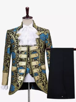 Ensemble Costume Vintage Rétro Imprimé Floral Médiéval Manches Longues Rétro Hommes