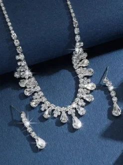 Ensemble de bijoux de mariage tendance avec superbe diamant en métal
