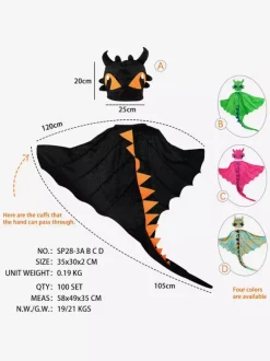 Ensemble de cape et capuche de dragon d'Halloween pour enfants costume fantaisie avec queue pointue tenue de jeu de rôle