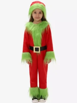 Ensemble de combinaison de noël à ceinture rouge chapeau en Polyester Costumes de vacances de noël bicolores