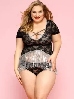 Ensemble de lingerie grande taille en dentelle noire gainante transparente à motif floral