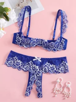 Ensemble de lingerie 2 pièces sans entrejambe et sans bonnets avec n艙uds et soutien-gorge rouge