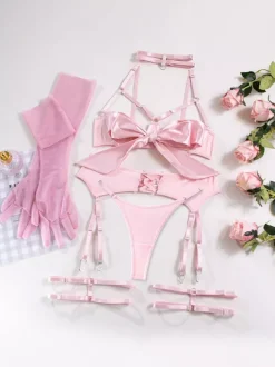 Ensemble de lingerie 3 pièces soutien-gorge et culotte noirs à lacets sans bonnets