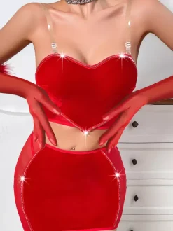 Ensemble de lingerie sexy 3 pièces rouge soutien-gorge et culotte pour adulte