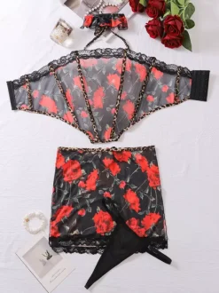 Ensemble de lingerie sexy 2 pièces soutien-gorge et culotte pour adulte noir