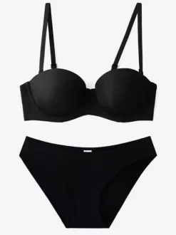 Ensemble de lingerie : soutien-gorge demi-bonnet sans coutures à armatures et culotte taille mi-haute