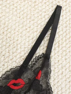 Ensemble de lingerie transparente à découpes bicolores sexy noir 2 pièces soutien-gorge et culotte