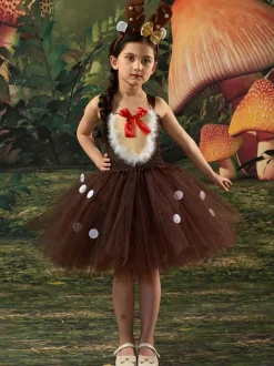 Ensemble De Noël Café Marron Couvre-Chef Gants Robe Déguisement Enfant