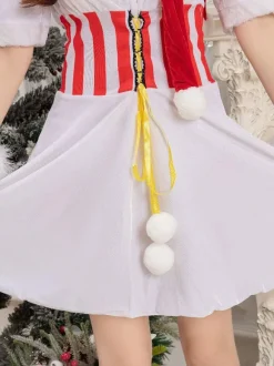 Ensemble de Noël pour femme Chapeau blanc Robe Gants Polyester Costumes de vacances de Noël
