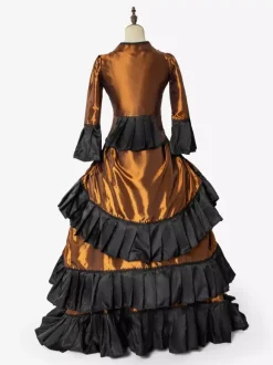 Ensemble de robe victorienne style vintage orange à volants et manches longues robe classique rétro