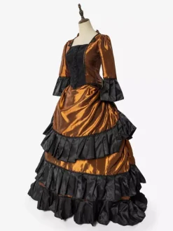 Ensemble de robe victorienne style vintage orange à volants et manches longues robe classique rétro