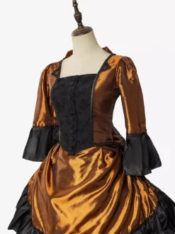 Ensemble de robe victorienne style vintage orange à volants et manches longues robe classique rétro