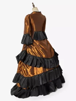 Ensemble de robe victorienne style vintage orange à volants et manches longues robe classique rétro