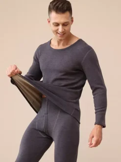 Ensemble de 2 sous-vêtements thermiques chauffants en polaire à col rond pour hommes et couples