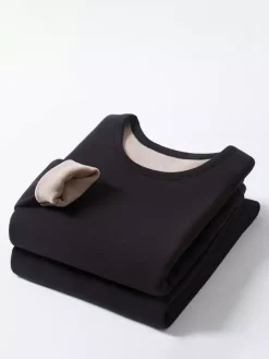 Ensemble de 2 sous-vêtements thermiques chauffants en polaire à col rond pour hommes et couples