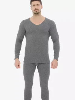 Ensemble de sous-vêtements unisexe doublé polaire coupe ajustée col en V haut et bas sans coutures.