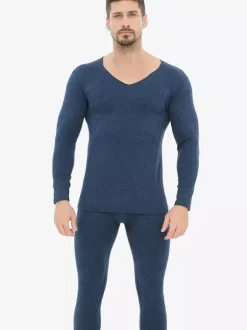 Ensemble de sous-vêtements unisexe doublé polaire coupe ajustée col en V haut et bas sans coutures.