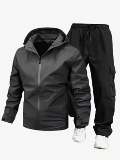 Ensemble De Sport À Capuche Pantalon Noir Football Entraînement Confortable
