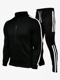 Ensemble De Sport Veste Pantalon Noir Football Entraînement Confortable