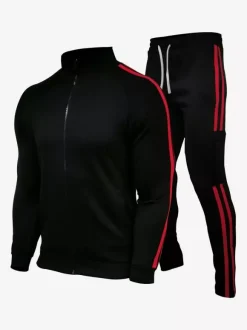 Ensemble De Sport Veste Pantalon Noir Football Entraînement Confortable