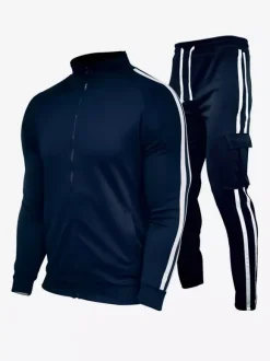 Ensemble De Sport Veste Pantalon Noir Football Entraînement Confortable