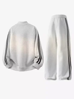 Ensemble de survêtement 2 pièces pour homme col montant manches longues sweat-shirt rayé et pantalon