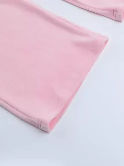 Ensemble de survêtement rose pour femme deux pièces : sweat à capuche court zippé tendance et pantalon droit - Vêtement d'intérieur printemps 2026 en velours style années 2000